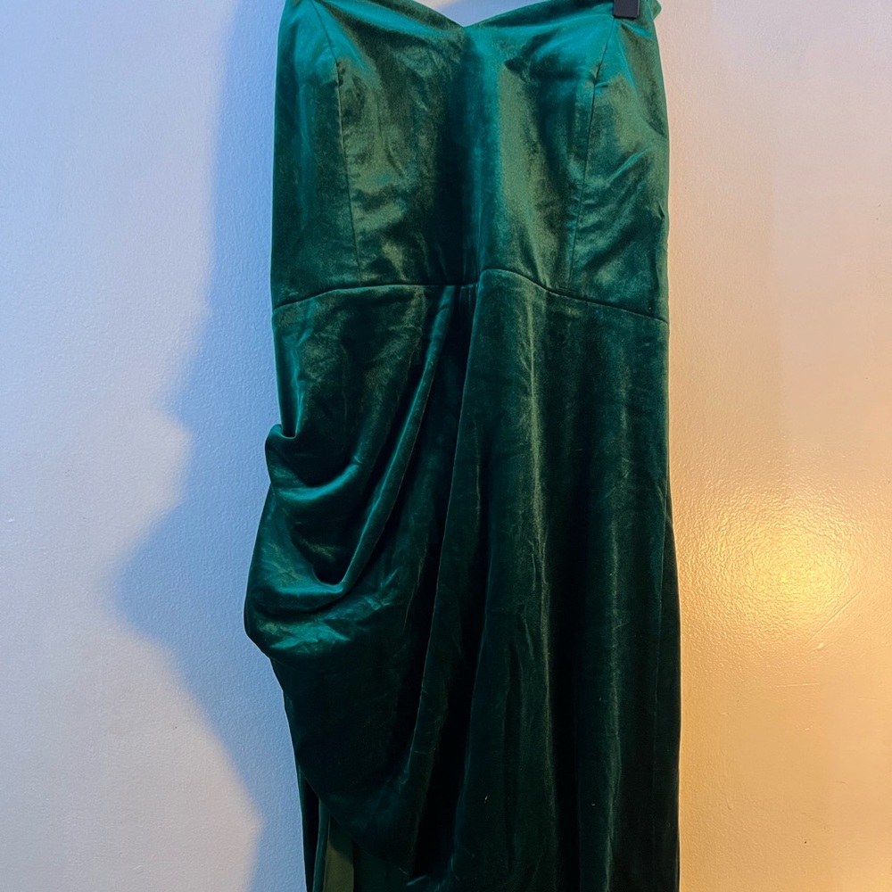 Emerald green velvet dress